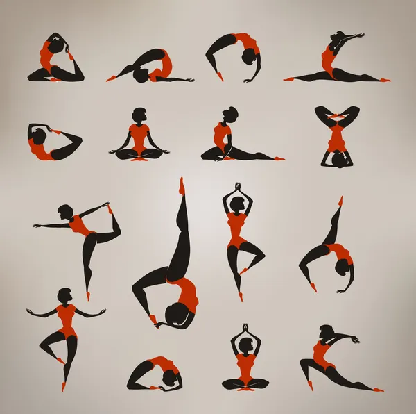 Yoga. Iconos vintage — Vector de stock