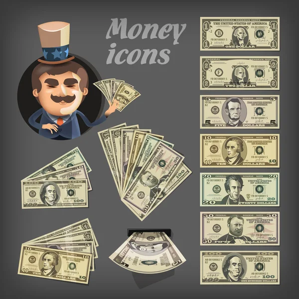 Money icons. Vector format — Stock Vector