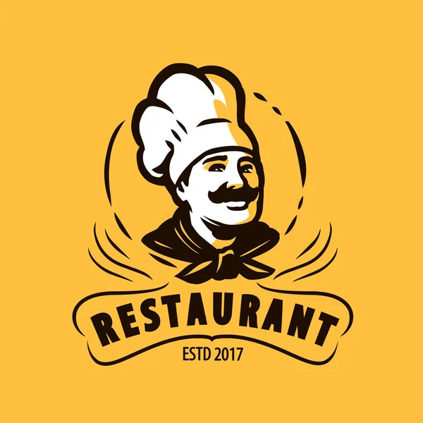 Logo Restaurant Chef Emblème Homme Cuisine Illustration Vectorielle Concept Alimentaire — Image vectorielle