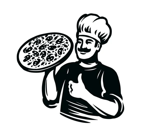 Het Pizza Chef Logo Fast Food Levering Logotype Sjabloon Pizzeria — Stockvector
