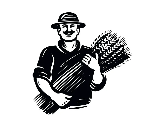 小麦を収穫する農家 農場の紋章 ベーカリーロゴベクトルイラスト — ストックベクタ