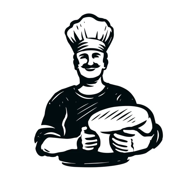 Chef Lokaal Boerenvoedsel Koken Vintage Embleem Vector Illustratie — Stockvector