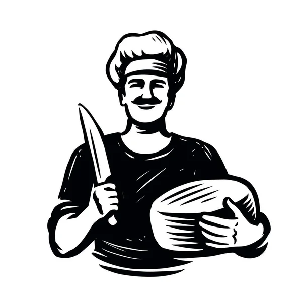 Chef Con Testa Formaggio Concetto Cibo Illustrazione Vettoriale Vintage Disegnata — Vettoriale Stock