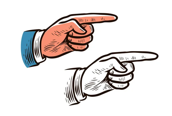 Вінтажний Ескіз Вказує Руку Палець Індекс Пальця Ретро Векторні Ілюстрації — стоковий вектор