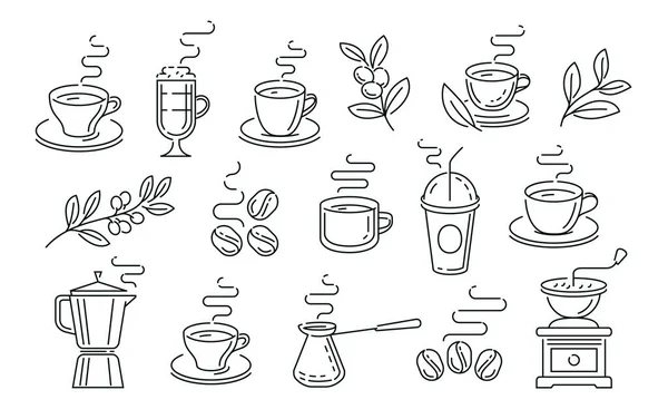 Coffee Tea Icon Set Graphic Linear Style Design Elements Restaurant — Stock Vector
