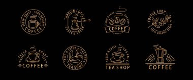 Kahve logosu seti, rozet şablonu. Restoran menüsü, kafe, ambalaj için menü
