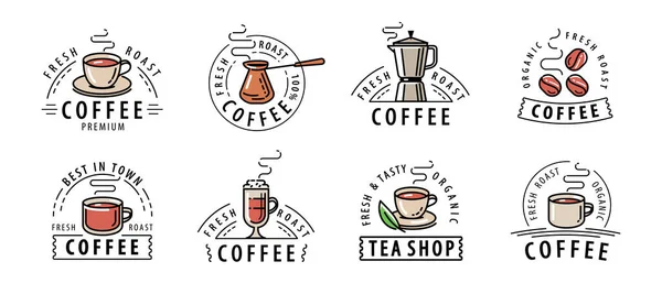 Kaffee Tee Set Etiketten Designelemente Oder Speisekarte Restaurant Café — Stockvektor