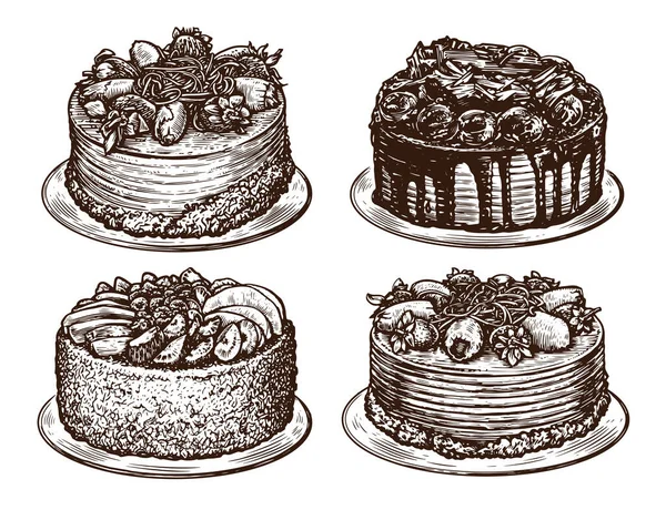 Pasta Turta Seti Tatlı Tatlı Yemek Çizimi — Stok Vektör