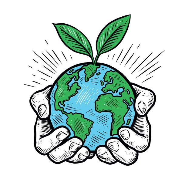 Dünya Gezegenini Tutan Eller Çevreyle Ilgilenmek Ekoloji Kavramı — Stok Vektör