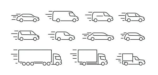 Transport Icons Set Linear Style Car Truck Delivery Symbol Vector — 图库矢量图片