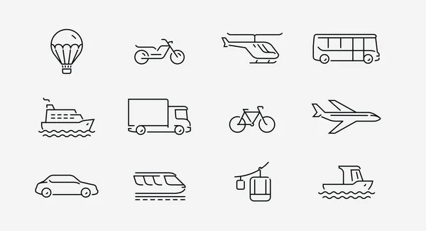 Iconos Transporte Establecidos Estilo Lineal Símbolo Transporte — Vector de stock