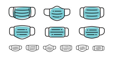Maske simgesi izole edilmiş ana hat. Virüs koruma sembolü. Solunum ve koruma yüz maskesi ppe