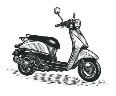 Scooter skeci. Teslimat için somurtulmuş, turizm için scooter