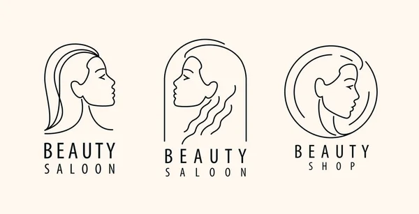 Abstract Woman Face Emblem Outline Beauty Saloon Logo Vector Illustration — Vettoriale Stock