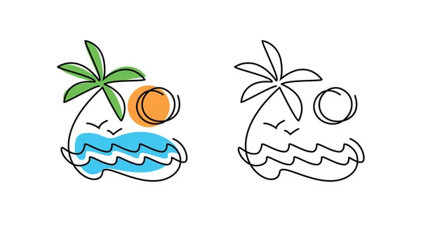 Beach Resort Logo Summer Sun Palm Tree Sea Icon Symbol — Vettoriale Stock