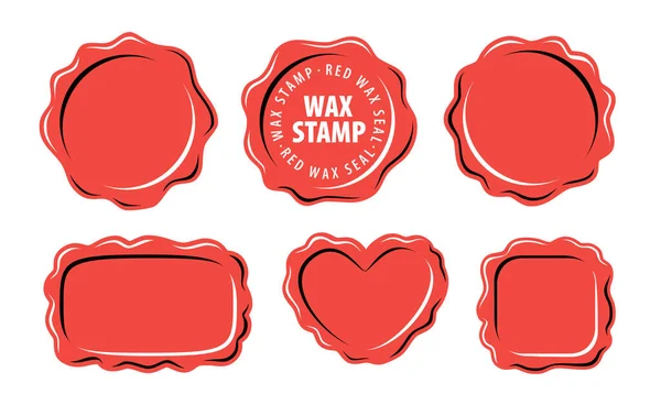 Set Vector Isolated Red Wax Stamp Old Wax Seal Illustration — стоковый вектор