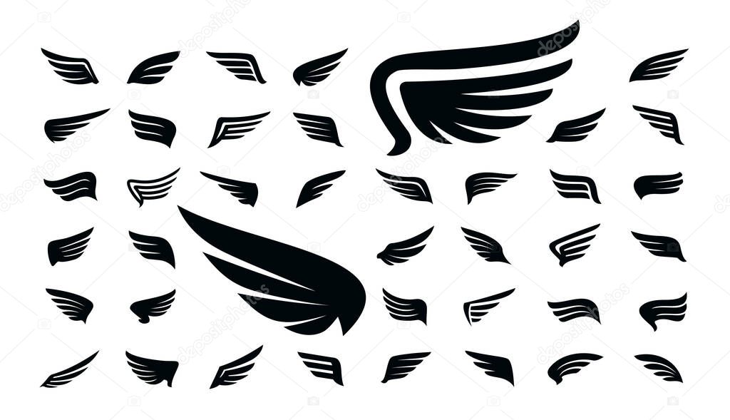 Wings icon set. Angel or bird wings. Vector illustration