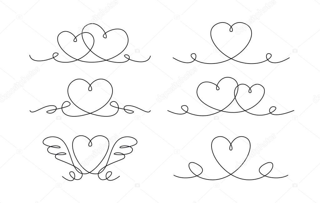 Heart couple thin line shape. Decoration elements for Wedding or Valentine card