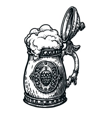 Kapaklı bira bardağı. Bira fabrikası, Ekim Festivali. Bira pint taslak vektör çizimi