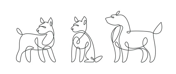 Dog Set Modern One Line Style Continuous Line Drawing Outline — Stockvektor