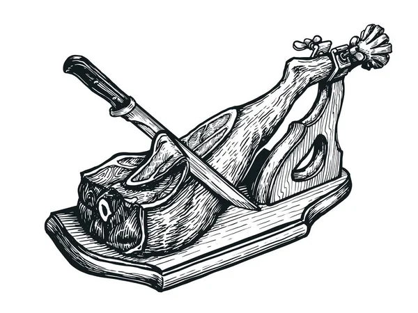 Jamon Hand Drawn Sketch Illustration Farm Pork Meat Engraving Vector — Stok Vektör