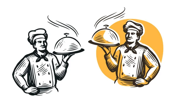 Professional Chef Restaurant Cooking Food Vector Illustration — Stok Vektör