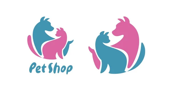 宠物店的标志与狗和猫 兽医诊所符号矢量图解 — 图库矢量图片