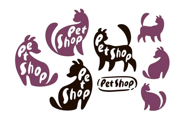 宠物商店徽章标志与狗和猫的图标 动物媒介说明 — 图库矢量图片