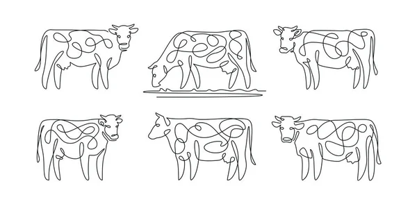 Iconos Vaca Conjunto Iconos Vectores Vacas Granja Estilo Lineal Aislados — Archivo Imágenes Vectoriales