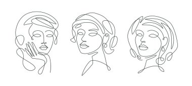 Güzel kadın yüzü. Bir çizim sanatı kavramı. Spa salonu veya organik kozmetik ürünleri için sürekli çizgi simgesi