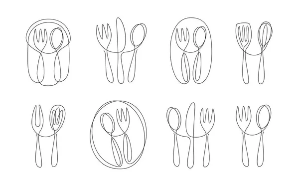 Ресторанна Ложка Лінія Логотипу Виделки Векторний Малюнок Сучасний Мінімалістичний Простий — стоковий вектор