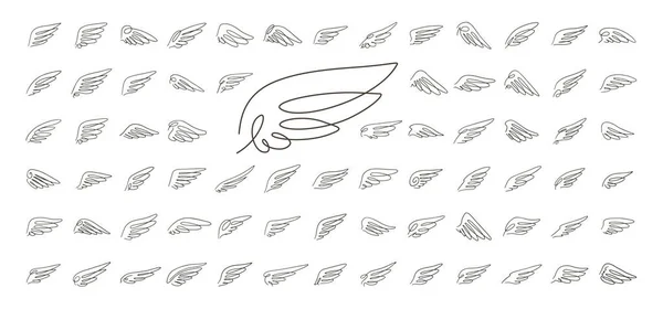 Wing Set Linea Continua Disegno Vettoriale Moderno Minimalista Semplice Stile — Vettoriale Stock