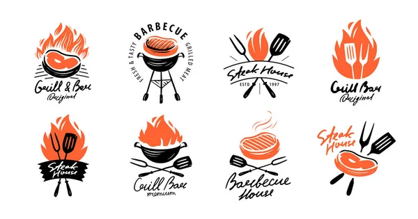 Bbq Emblem Set Restaurant Cafe Menu Grill Bar Barbecue Food — Stock Vector