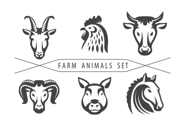 Conjunto Animais Fazenda Vaca Frango Ram Porco Cavalo Cabra Modelo — Vetor de Stock