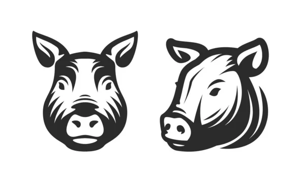 Grishuvudets Logo Emblem För Slaktare Lantbruk Köttmarknad Och Förpackning — Stock vektor