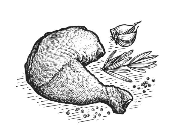 Kızarmış Tavuk Budu Bacağı Çizimi Vektör Çizimi Yapılıyor — Stok Vektör
