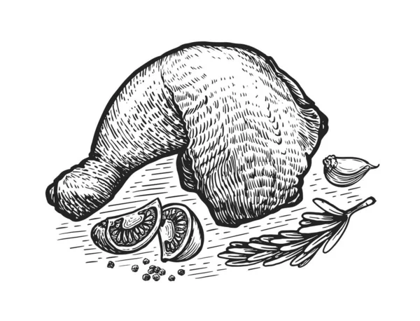 Hähnchenschenkelfutter Geflügelfleisch Schwarz Weiße Handgezeichnete Skizze Vektorgrafik — Stockvektor