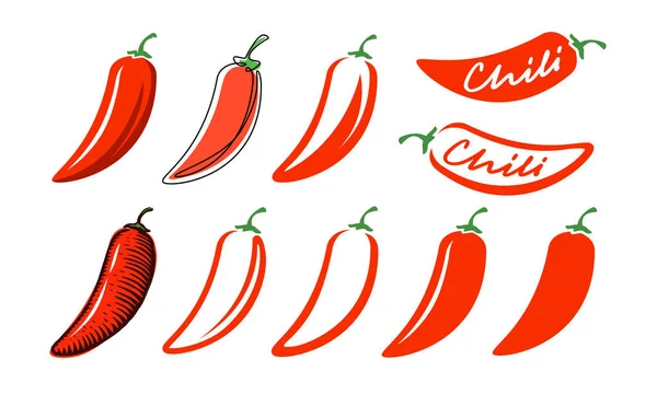 Roter Chilischote Symbolset Heißes Aroma Symbol Vektorillustration — Stockvektor