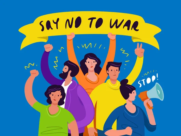 Nsanlar Savaşa Karşıdır Savaşa Hayır Dünya Barışı Vektör Illüstrasyonu — Stok Vektör