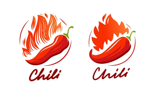 Κόκκινο Τσίλι Φλογοβόλο Λογότυπο Emblem Πιπέρι Και Φωτιά — Διανυσματικό Αρχείο