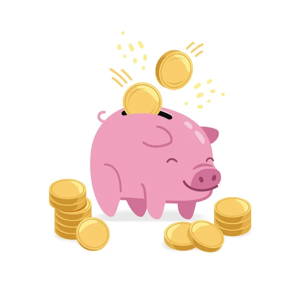 Różowa Świnka Złote Monety Oszczędność Pieniędzy Koncepcja Biznesu Wektor Ilustracji — Wektor stockowy