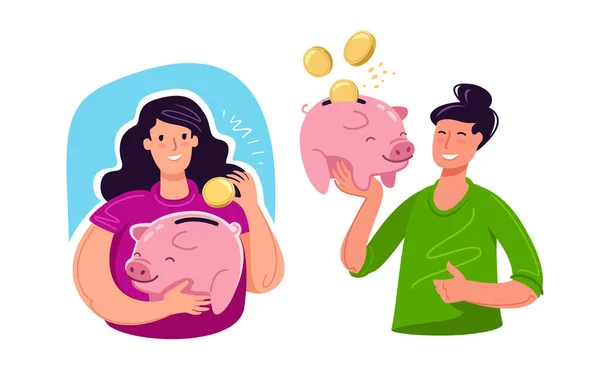 Money Saving Concept Coins Piggy Bank Cartoon Vector Illustration — Stock Vector