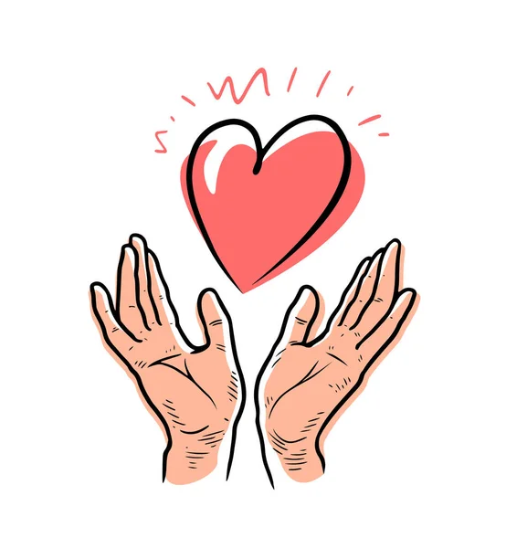 Heart Hands Symbol Valentines Day Concept Hand Drawn Vector Illustration — Stock Vector