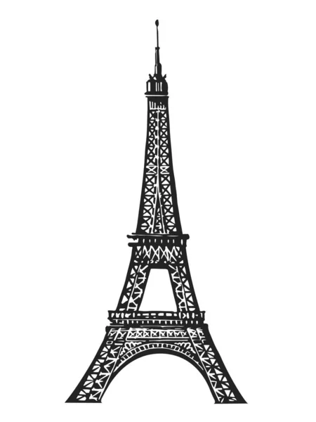 フランスのエッフェル塔のスケッチベクトルイラストを彫刻 フランス パリのシンボル手描き画像 — ストックベクタ