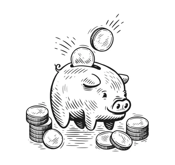 Piggy Bank Coins Sketch Finance Business Concept Vector Illustration — Stock Vector