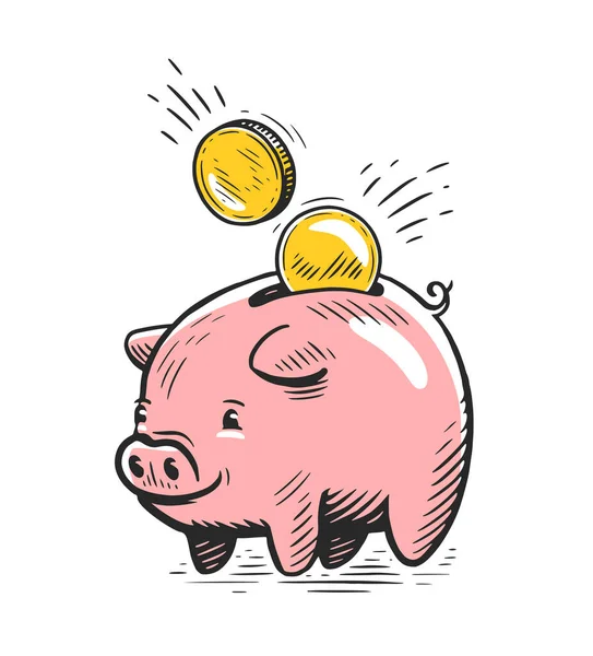 Pink Piggy Bank Falling Gold Coins Money Concept — Stock Vector