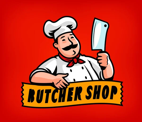 Chef Avec Logo Coupe Emblème Pour Boucherie Illustration Vectorielle Concept — Image vectorielle