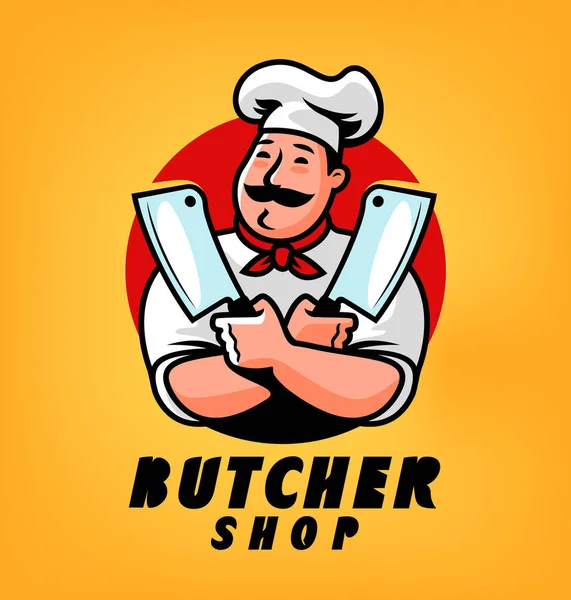 Logo Boucherie Chef Emblématique Avec Couteau Viande Pour Marché Fermier — Image vectorielle