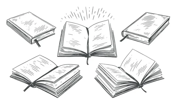 Книги Набросали Скетч Образование Концепция Школы Винтажная Векторная Иллюстрация — стоковый вектор
