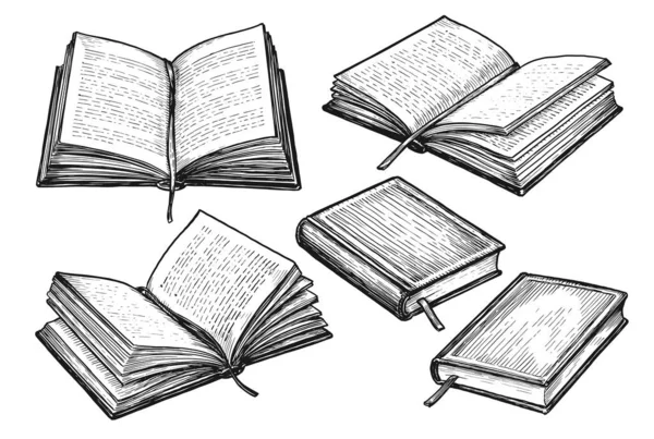 Collezione Libri Illustrazione Vettoriale Disegnata Mano Stile Schizzo — Vettoriale Stock